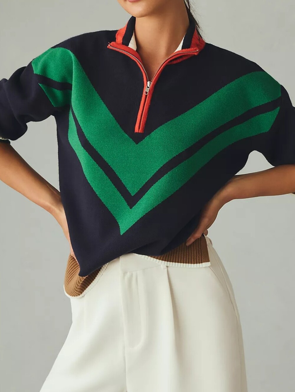 Anthropologie Maeve Knit Varsity Colourblock Half-Zip Jumper